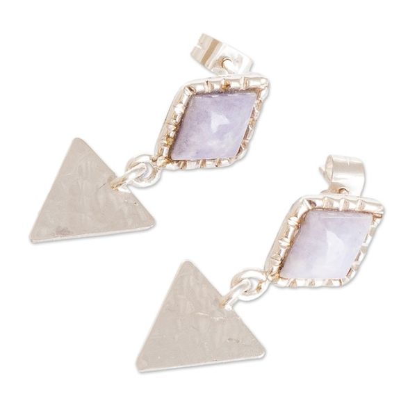Alternate image for Sterling Silver Lilac Jade Dangle Earrings from Guatemala Traditional Textures Too