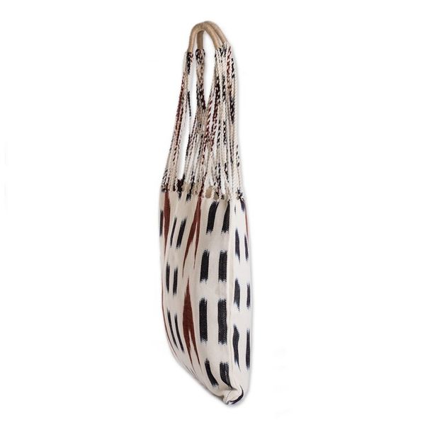 Alternate image for Hand-Woven Patterned Cotton Tote Bag in Ivory Blue and Brown Casual Look