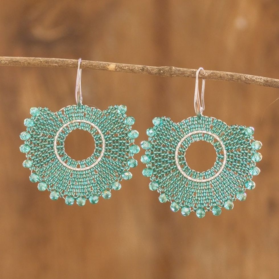 Aqua Green Glass Beaded Dangle Earrings from Costa Rica 'Delight in Aqua'