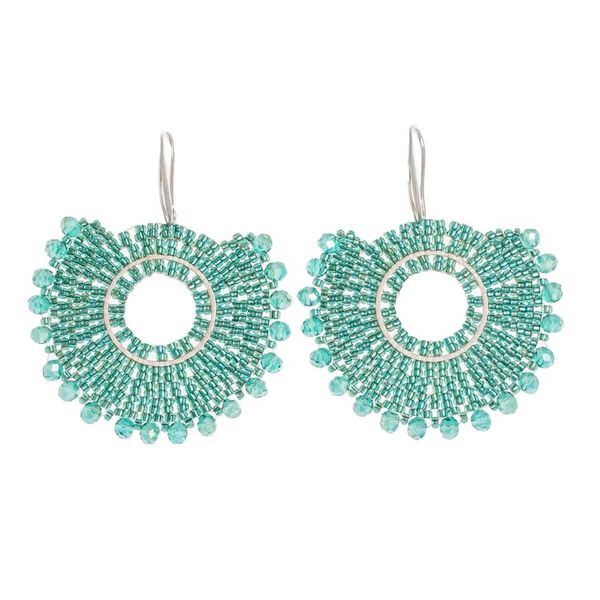 Alternate image for Aqua Green Glass Beaded Dangle Earrings from Costa Rica Delight in Aqua