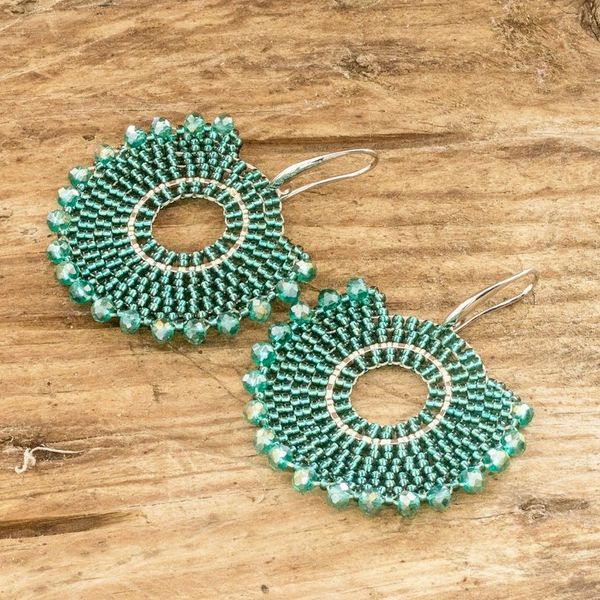 Alternate image for Aqua Green Glass Beaded Dangle Earrings from Costa Rica Delight in Aqua