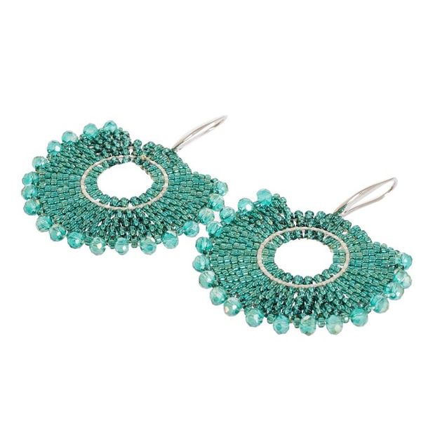 Alternate image for Aqua Green Glass Beaded Dangle Earrings from Costa Rica Delight in Aqua
