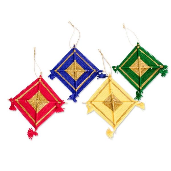 Alternate image for Guatemalan Handmade Cotton Worry Doll Ornaments Set of 4 Gilded Christmas