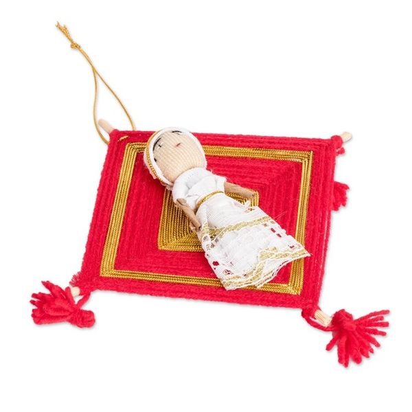 Alternate image for Guatemalan Handmade Cotton Worry Doll Ornaments Set of 4 Gilded Christmas
