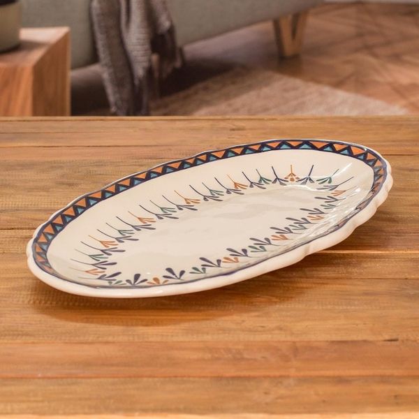 Alternate image for Ceramic Oval Serving Platter with Geometric Design 19 Inch Antigua Breeze