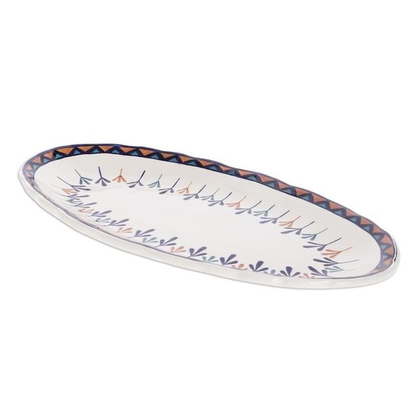 Alternate image for Ceramic Oval Serving Platter with Geometric Design 19 Inch Antigua Breeze