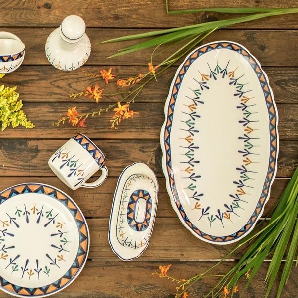 Alternate image for Ceramic Oval Serving Platter with Geometric Design 19 Inch Antigua Breeze