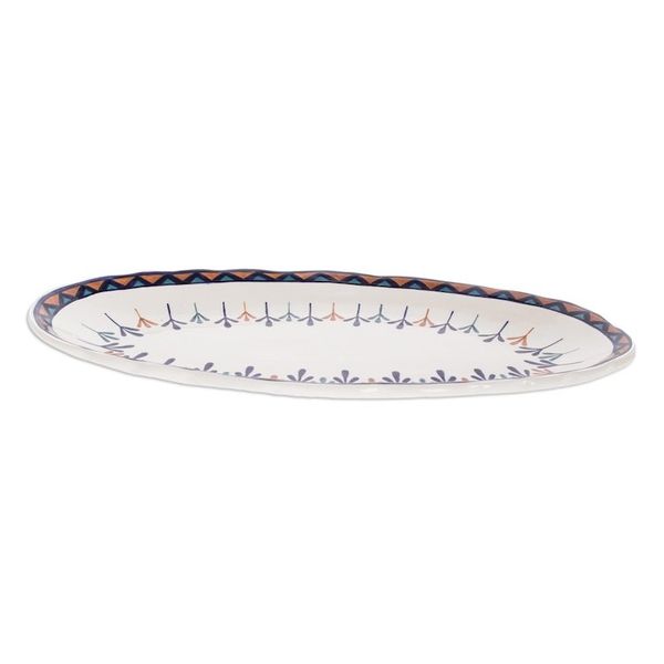 Alternate image for Ceramic Oval Serving Platter with Geometric Design 19 Inch Antigua Breeze