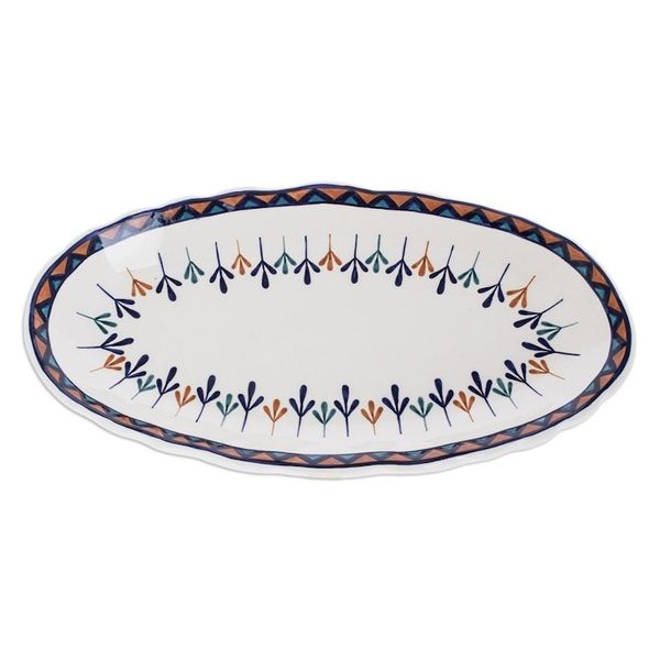 Alternate image for Ceramic Oval Serving Platter with Geometric Design 19 Inch Antigua Breeze