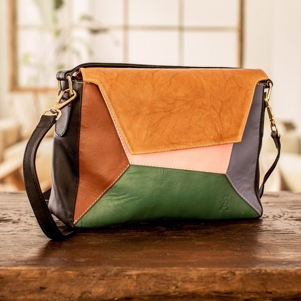 Multicolored Leather Sling Bag with Handle Removable Strap 'Casual'