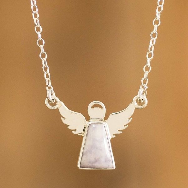 Alternate image for Sterling Silver Angel Pendant Necklace with Lavender Jade Cloud Angel