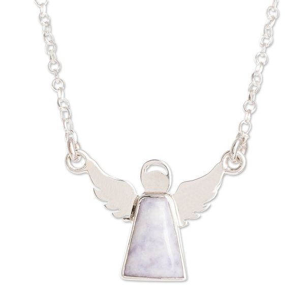 Alternate image for Sterling Silver Angel Pendant Necklace with Lavender Jade Cloud Angel