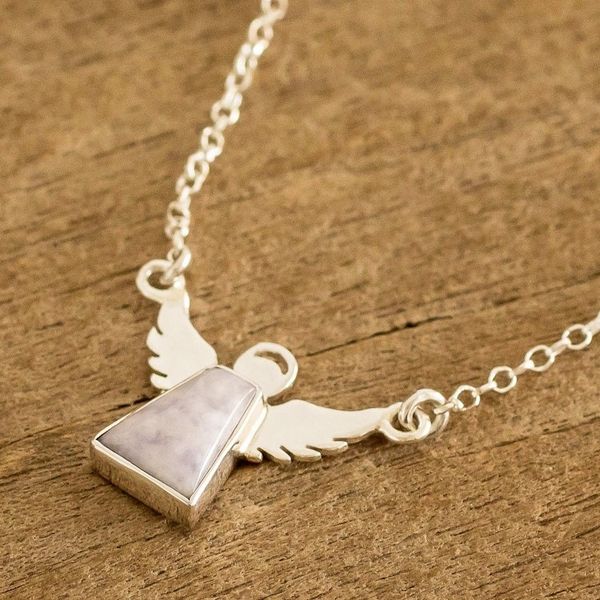Alternate image for Sterling Silver Angel Pendant Necklace with Lavender Jade Cloud Angel