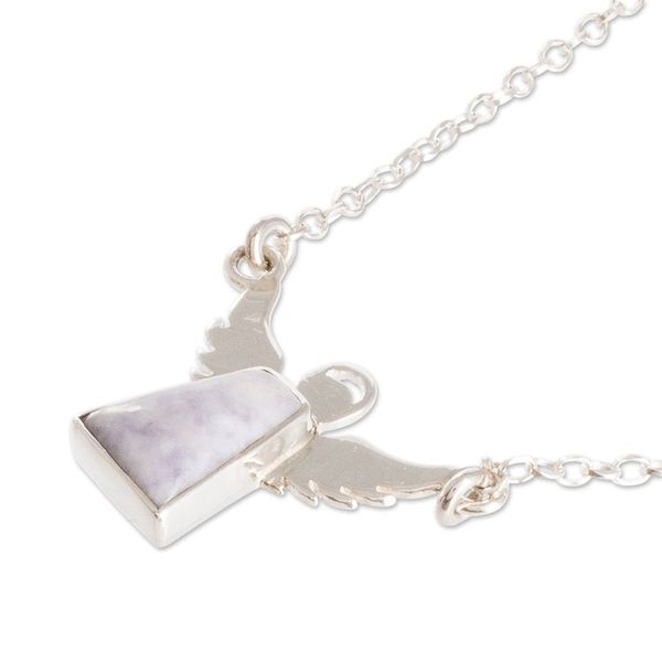 Alternate image for Sterling Silver Angel Pendant Necklace with Lavender Jade Cloud Angel