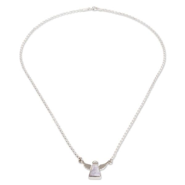 Alternate image for Sterling Silver Angel Pendant Necklace with Lavender Jade Cloud Angel