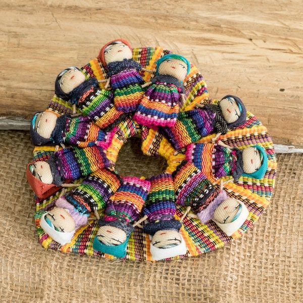 Alternate image for Handmade Heart-Form Cotton Worry Doll Magnet from Guatemala Joyful Heart