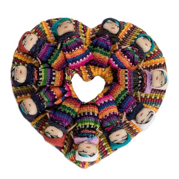 Alternate image for Handmade Heart-Form Cotton Worry Doll Magnet from Guatemala Joyful Heart