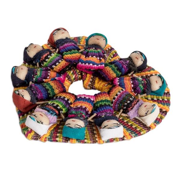 Alternate image for Handmade Heart-Form Cotton Worry Doll Magnet from Guatemala Joyful Heart