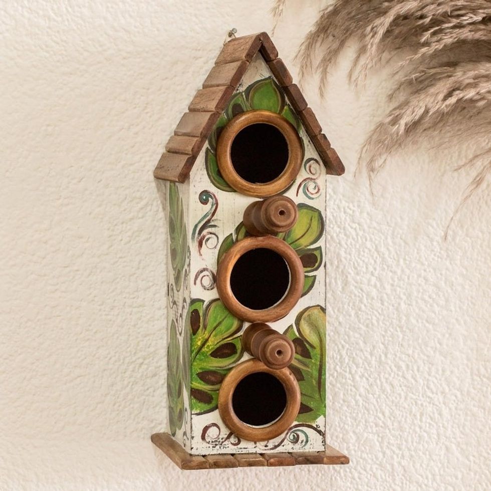 Shabby Chic Hand-Painted Birdhouse from Reclaimed Pinewood 'My Country's Flora'