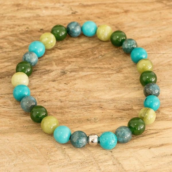 Alternate image for Multi-Gemstone Beaded Bracelet in Sea Forest Colors Energy of Bali
