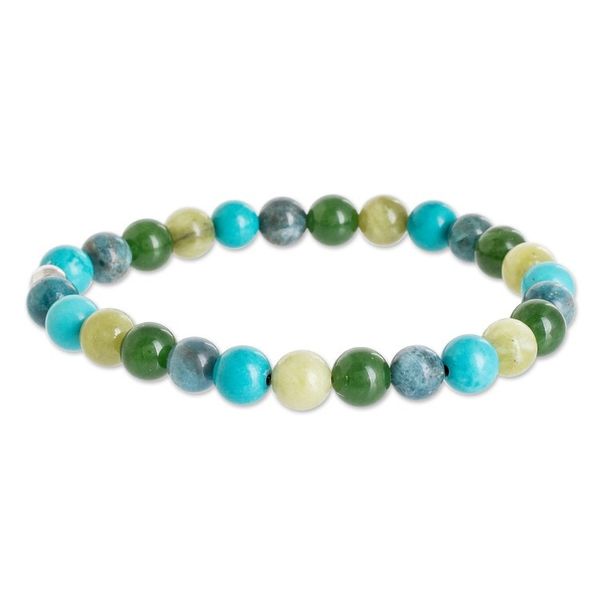 Alternate image for Multi-Gemstone Beaded Bracelet in Sea Forest Colors Energy of Bali