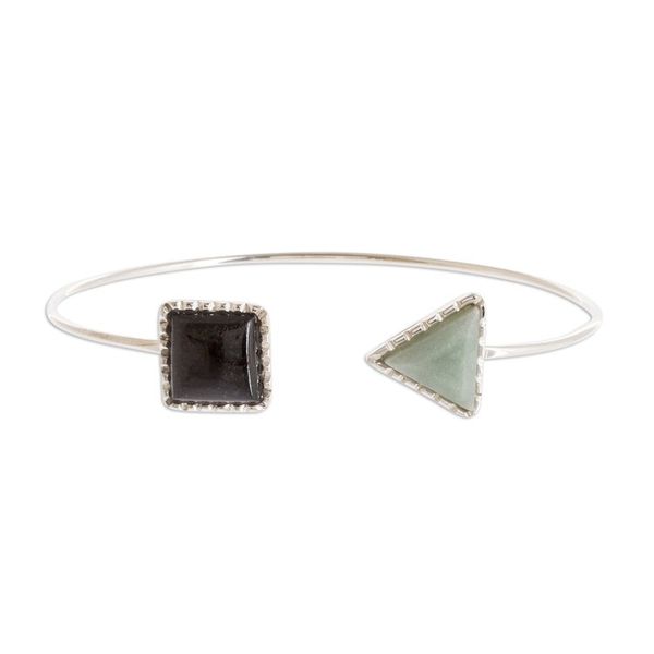 Alternate image for Geometric Themed Jade Cuff Bracelet with Sterling Silver Geometric Shapes II