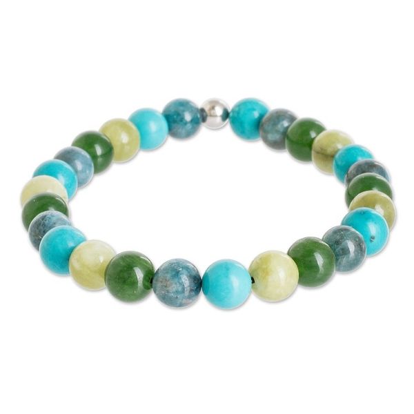 Alternate image for Multi-Gemstone Beaded Bracelet in Sea Forest Colors Energy of Bali