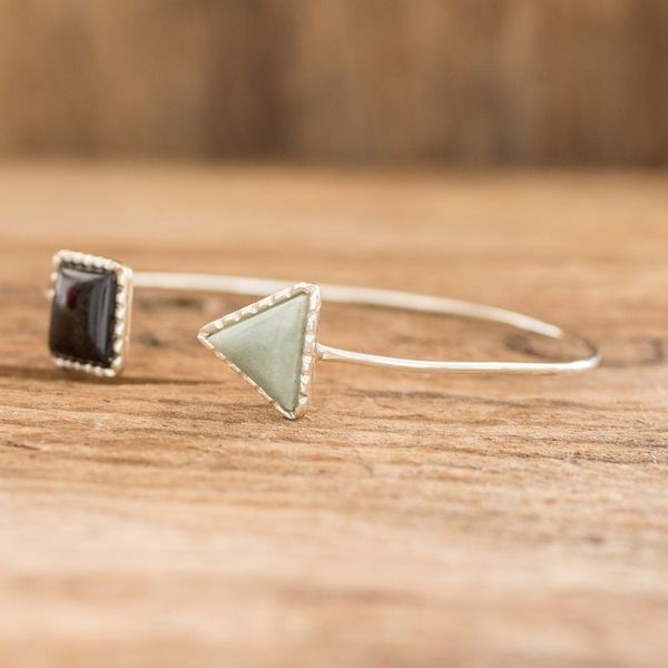 Alternate image for Geometric Themed Jade Cuff Bracelet with Sterling Silver Geometric Shapes II