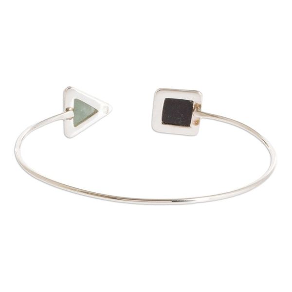 Alternate image for Geometric Themed Jade Cuff Bracelet with Sterling Silver Geometric Shapes II