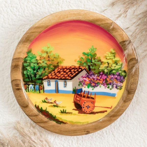 Alternate image for Cedar Wood Hand-Painted Decorative Plate from Costa Rica Costa Rican Farm