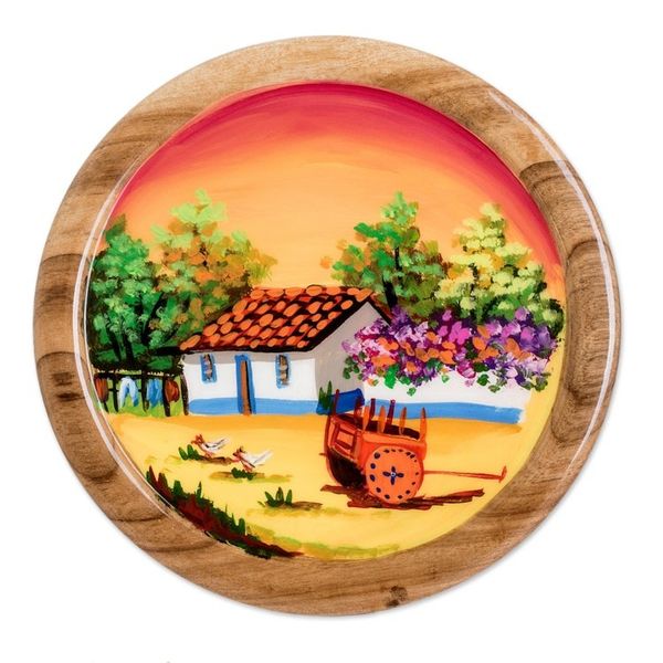 Alternate image for Cedar Wood Hand-Painted Decorative Plate from Costa Rica Costa Rican Farm