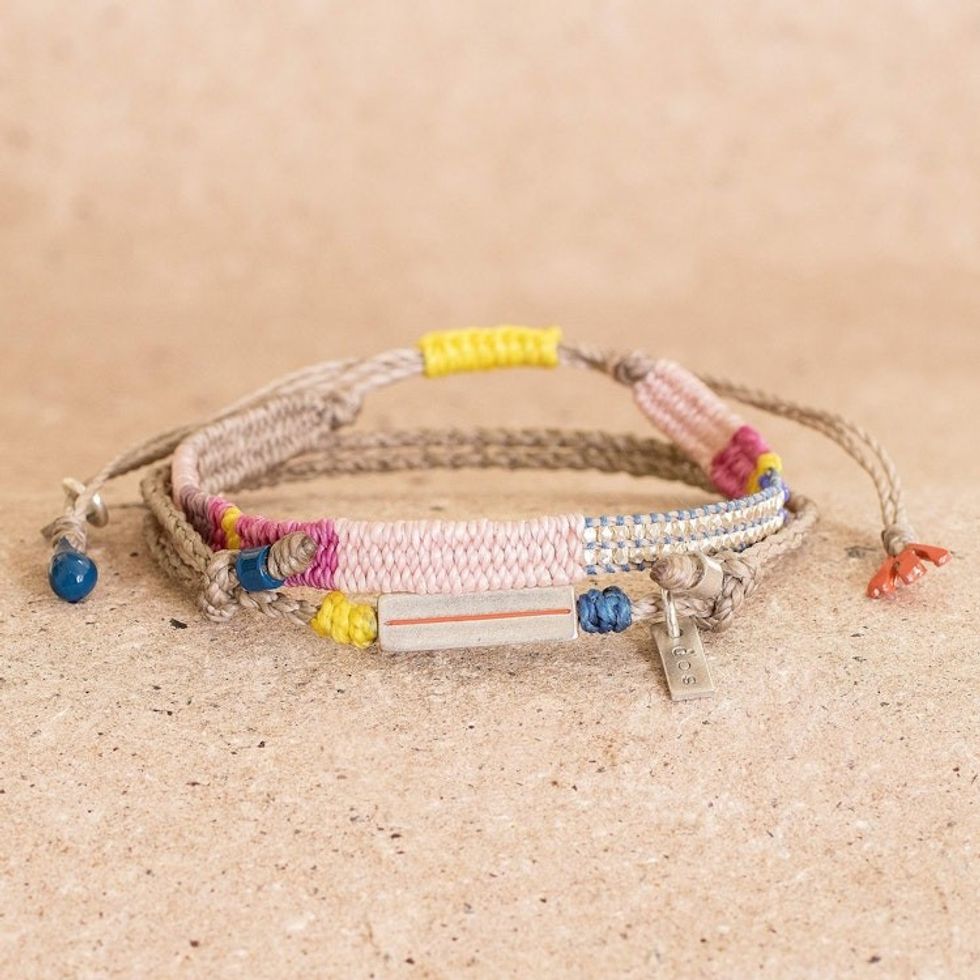 Set of 2 Handcrafted Wristband Bracelets in Yellow Hues 'Yellow Bond'