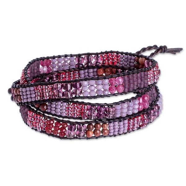 Alternate image for Glass Bead Braided Bracelet in Tones of Rose and Brown Earth Rose