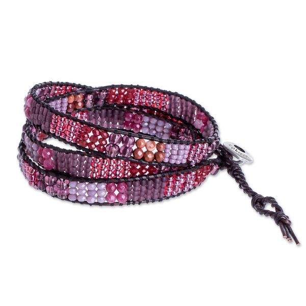 Alternate image for Glass Bead Braided Bracelet in Tones of Rose and Brown Earth Rose