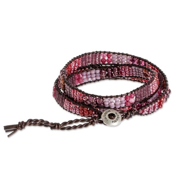 Alternate image for Glass Bead Braided Bracelet in Tones of Rose and Brown Earth Rose