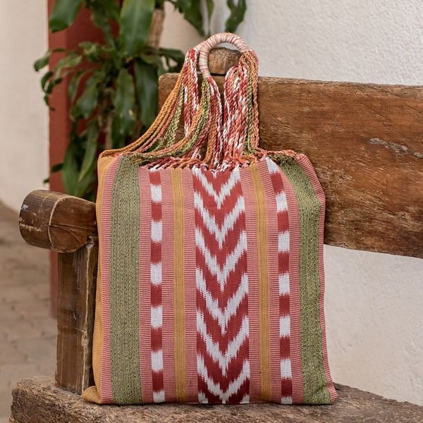 Alternate image for Striped Patterned Cotton Tote Bag Hand-Woven in Guatemala Earth