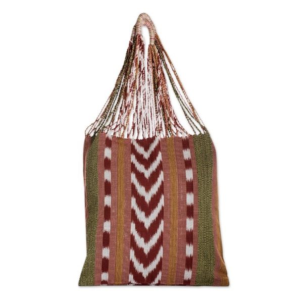 Alternate image for Striped Patterned Cotton Tote Bag Hand-Woven in Guatemala Earth