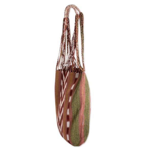 Alternate image for Striped Patterned Cotton Tote Bag Hand-Woven in Guatemala Earth