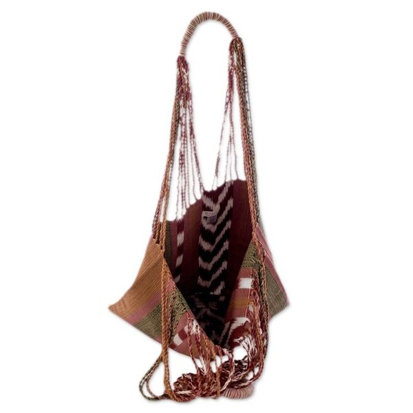 Alternate image for Striped Patterned Cotton Tote Bag Hand-Woven in Guatemala Earth