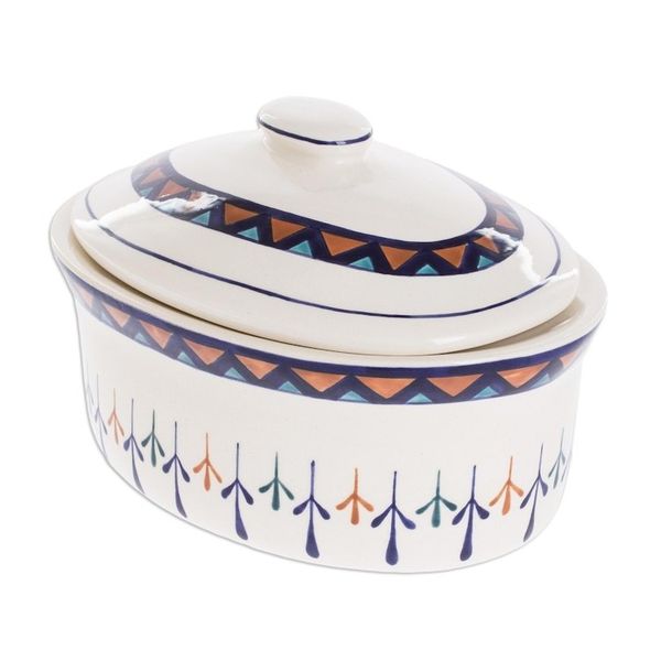 Alternate image for Ceramic Hand Painted Covered Oval Casserole Geometric Motif Antigua Breeze
