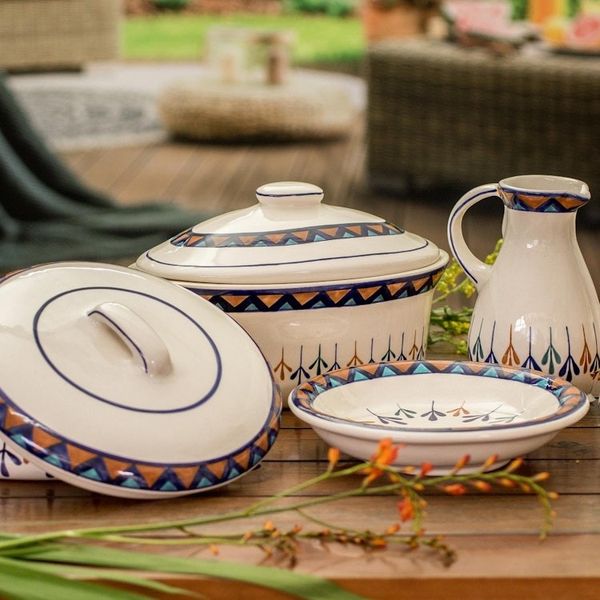 Alternate image for Ceramic Hand Painted Covered Oval Casserole Geometric Motif Antigua Breeze