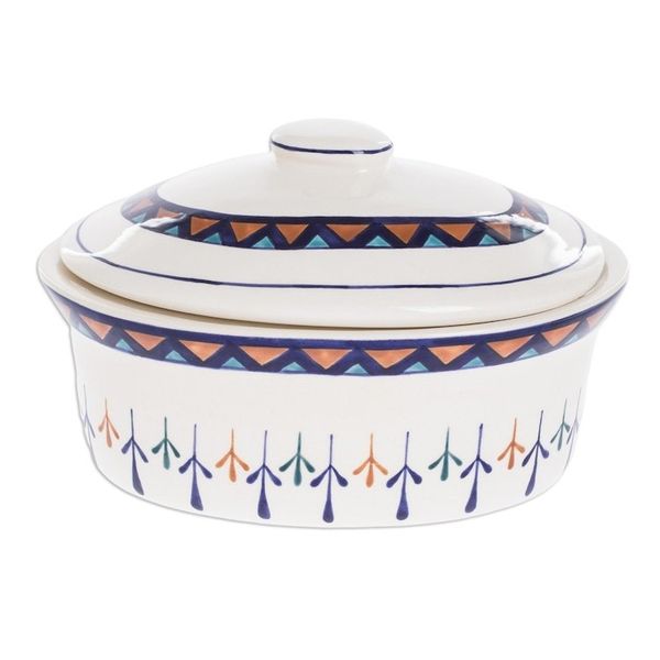 Alternate image for Ceramic Hand Painted Covered Oval Casserole Geometric Motif Antigua Breeze