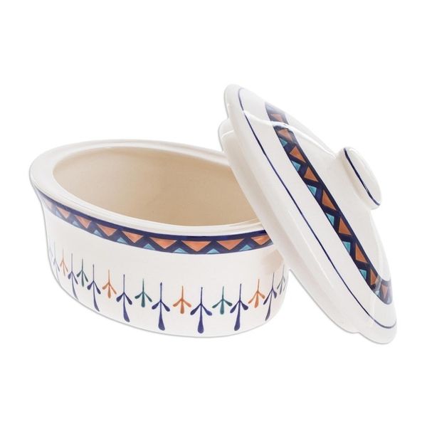 Alternate image for Ceramic Hand Painted Covered Oval Casserole Geometric Motif Antigua Breeze