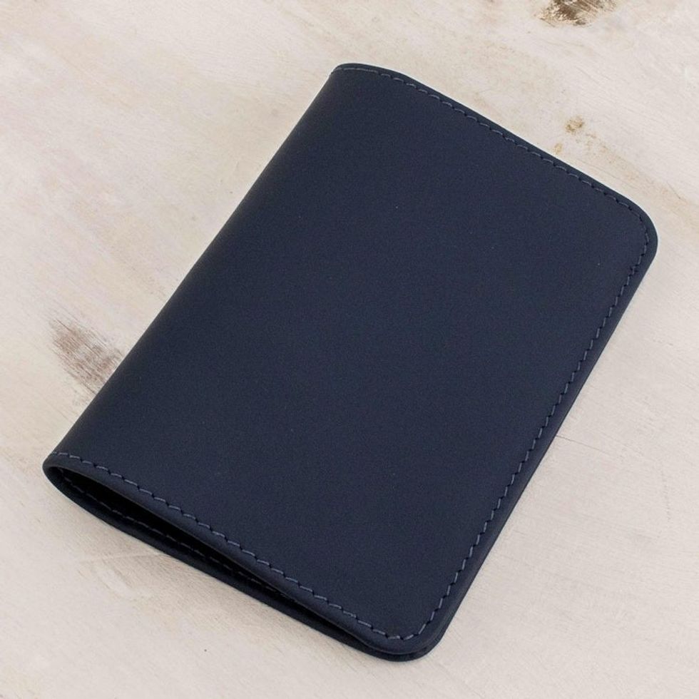 Blue Leather Passport Wallet 'Travel the World in Blue'