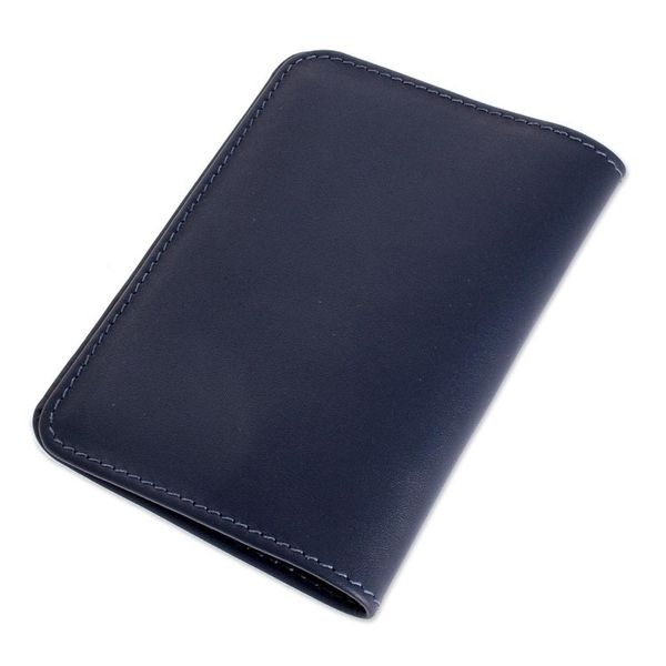 Alternate image for Blue Leather Passport Wallet Travel the World in Blue