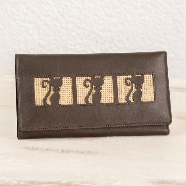 Alternate image for Kitty Cat Jute Trim Brown Leather Wallet Brown Kitty Cats