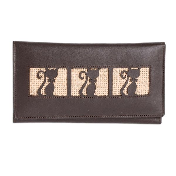 Alternate image for Kitty Cat Jute Trim Brown Leather Wallet Brown Kitty Cats