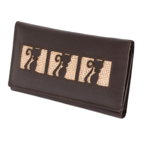 Alternate image for Kitty Cat Jute Trim Brown Leather Wallet Brown Kitty Cats