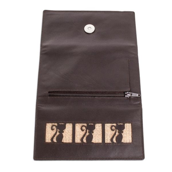 Alternate image for Kitty Cat Jute Trim Brown Leather Wallet Brown Kitty Cats