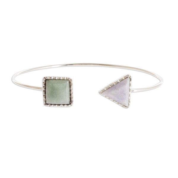 Alternate image for Geometric Themed Jade Cuff Bracelet with Sterling Silver Geometric Shapes I